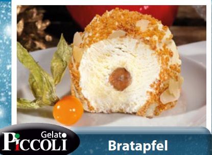 Bratapfel 12 x 135 ml Vanille-Apfeleis m. Apfelcocktail u. Mandelpraline überzog...