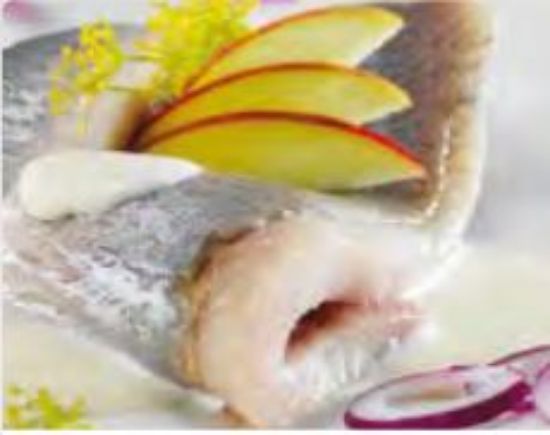 Bild von Herings-Filet in Sahne-Sauce 2,5kg = ca.26 Stück- klassische Sahnesauce m. Äpfeln, Zwiebeln, Gurken mit der Beschreibung Popp - bitte vorbestellen bis 14.02.25