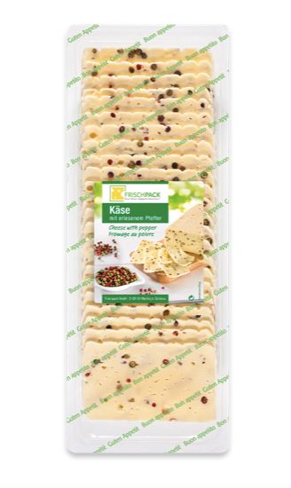 Bild von Käse m. Pfeffer-Scheiben  55%   500g mit der Beschreibung Frischpack