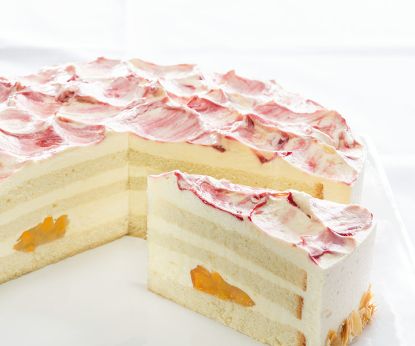 Bild von PFALZGRAF Pfirsich-Melba-Sahnetorte 1.950g mit der Beschreibung ungeschnitten ODZ laktosefrei