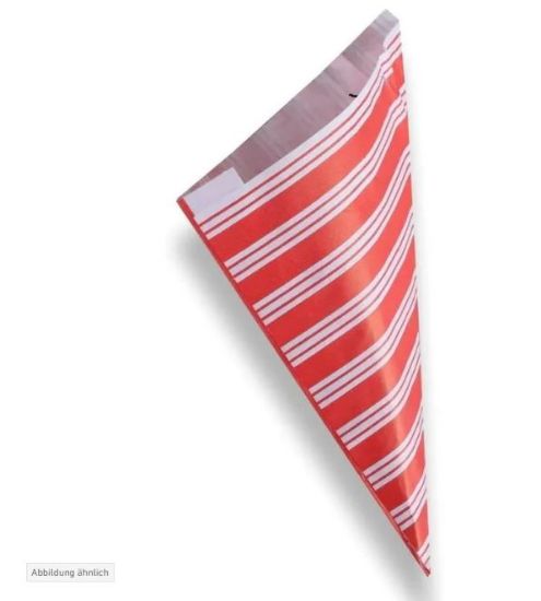 Bild von Spitztüten gefädelt 1000 St. für 250g leckere Süßwaren mit der Beschreibung rot-weiß