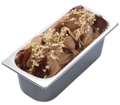 Bild von Gelateria 5,5L Schokolade mit der Beschreibung Milchschokoladeneis mit Schokosauße und weißen Schokostücke, ohne deklarationspflichtige Zusatzstoff