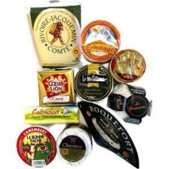 Bild von Frz. Käsesortiment I Gastro ca. 2,2 kg 10-fach sortiert mit der Beschreibung Comté, Munster, Roquefort Vernières, Ziegenrolle Cabriolait, Carré Coeur Lion, Chaource, Gaperon d´A