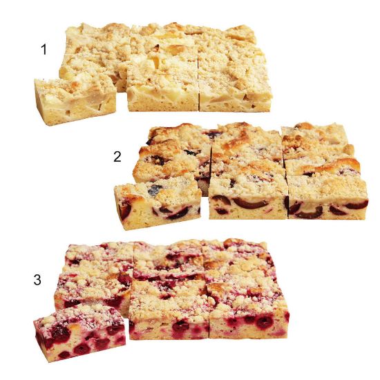 Bild von Bio Blechkuchen-Mischkarton, 3 x 1.200g, 3-fach sortiert Apfel, Pflaume, Kirsch mit der Beschreibung EDNA - Vorbestellung 3 Werktage