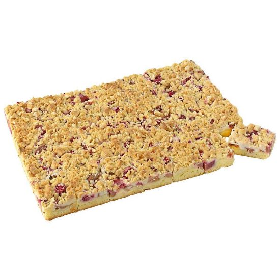 Bild von Rhabarberkuchen mit Vanillecreme 2.200g, 3 Platten jeweils vorgeschnitten in 28 Stücke mit der Beschreibung EDNA - Vorbestellung 3 Werktage