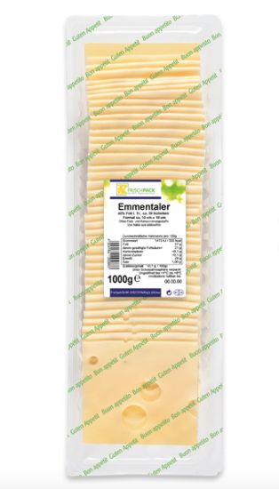 Bild von Emmentaler-Scheiben 45 %  1 kg mit der Beschreibung Frischpack