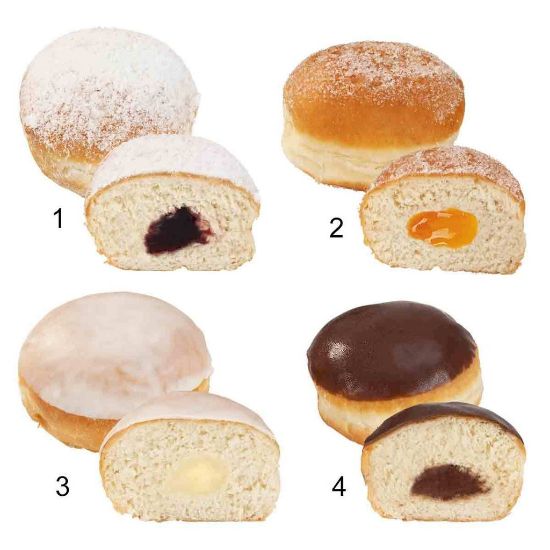 Bild von SG-Mini-Berliner Mischkiste, fertig gebacken, 4-fach sortiert  80x38g mit der Beschreibung EDNA - Vorbestellung 3 Werktage