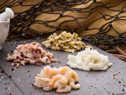 Bild von LASCHORI Frutti di Mare  1kg mit der Beschreibung Baby-Octopus, Muschelfleisch, Tintenfischstreifen, Garnelenfleisch