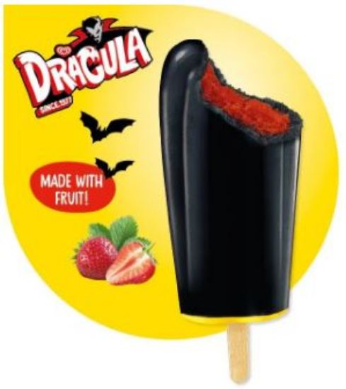 Bild von Dracula Cola 40 x 54ml mit der Beschreibung Wassereis m.Cola-Geschmack in Kombination mit Eis mit cremigem Vanille-u.fruchtigem Erdbeergeschmack
