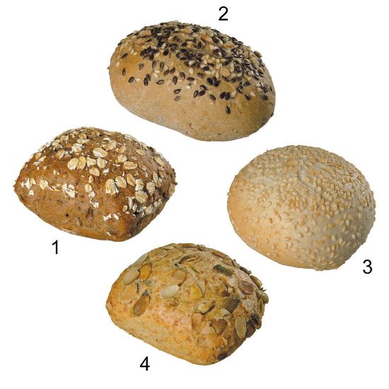 Bild von FF Bio Mini-Brötchen-Mischkiste, 180 x 42g, 4-fach sortiert, fertig gebacken mit der Beschreibung EDNA - Vorbestellung 3 Werktage