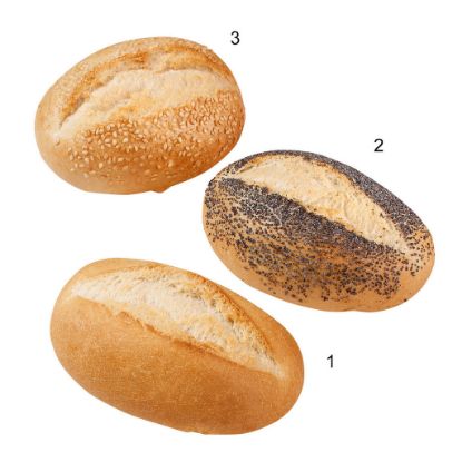 Bild von Knusper-Schrippe Mischkarton 99x70g mit der Beschreibung Natur, Mohn, Sesam